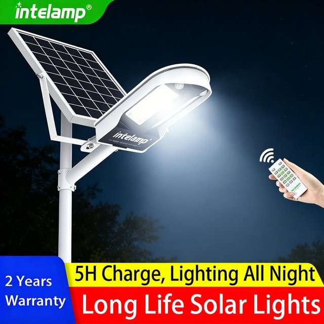 Intelamp Solar-Straßenleuchten 2er-Pack mit 3000LM und 12500mAh, weiße Solar-Sicherheitsflutlichter für den Außenbereich mit Dual 180 Grad PIR-Bewegungssensor und wasserdichtem Design - Bild 1