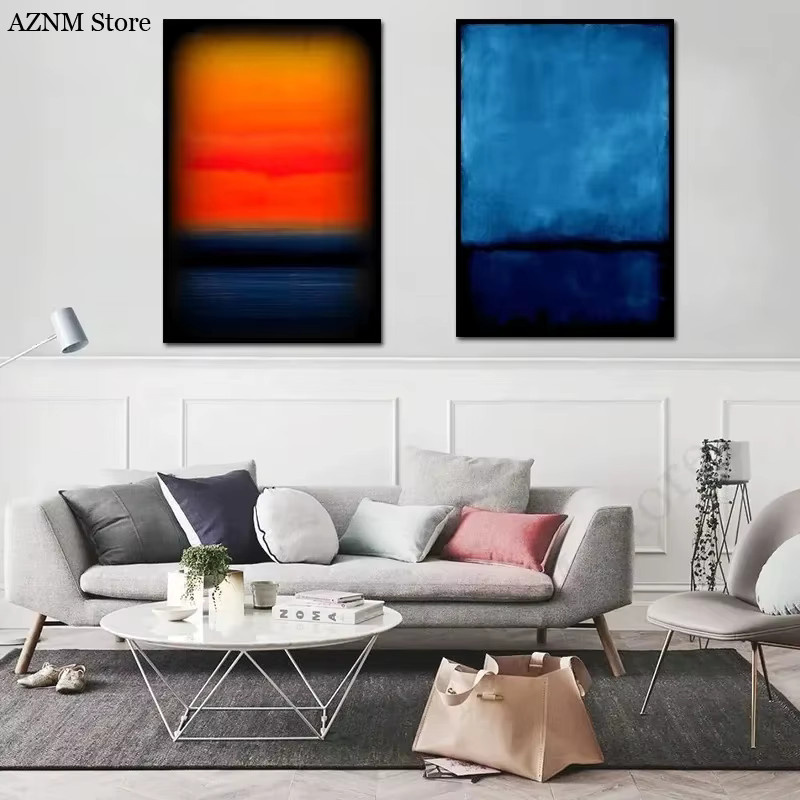 Potdemiel Abstrakte Wandkunst Mark Rothko Stil Leinwanddruck Blau Orange Modernes Poster ohne Rahmen - Bild 2