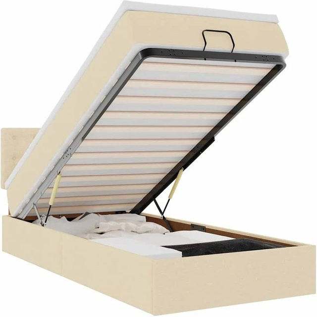 vidaXL Ottoman-Bett mit Matratze und LED-Unterbettbeleuchtung in Creme, inklusive USB-Ladeport und Lift-up-Funktion, B/T/H: 100 x 200 x 88 cm - Bild 1