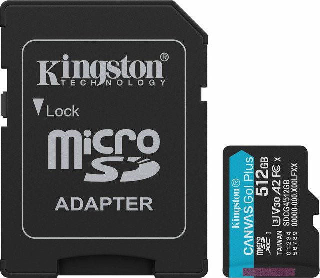 Kingston Canvas Go! Plus microSDXC Speicherkarte, 512 GB, V30, A2, Schwarz - Bild 1