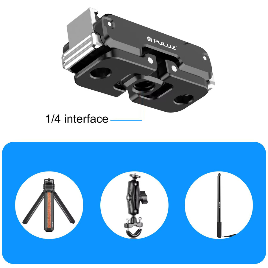 PULUZ Magnetische Basis-Halterung mit Schnellwechsel-Erweiterungsadapter und 1/4 Zoll Gewinde in Schwarz für DJI Osmo Nano und 360 II Action-Kameras - Bild 5