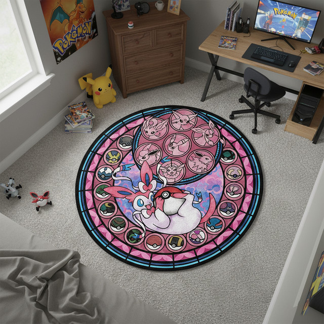Bandai Sylveon Anime Teppich Rund für das Kinderzimmer und Gaming-Zimmer - Bild 1