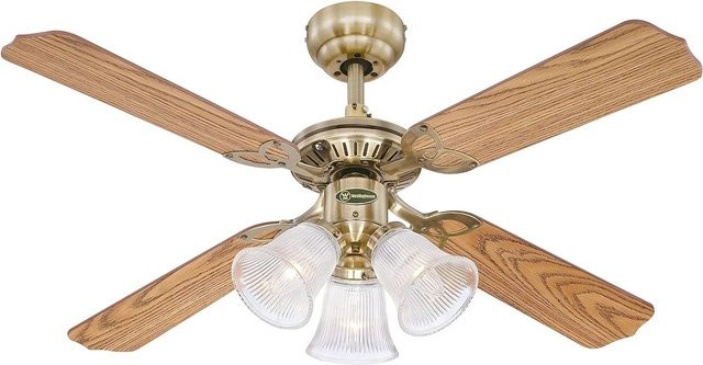 WESTINGHOUSE Deckenventilator Princess Trio in Messing Antik mit Beleuchtung und Zugketten, Durchmesser: 105 cm - Bild 1