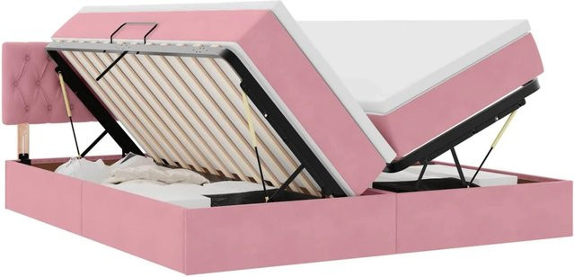 vidaXL Bett mit Kopfteil aus Samt und LED-Lichtleisten in Rosa mit USB-Ladeport und Lift-up-Funktion B/T/H: 200 x 203 x 88 cm - Bild 1