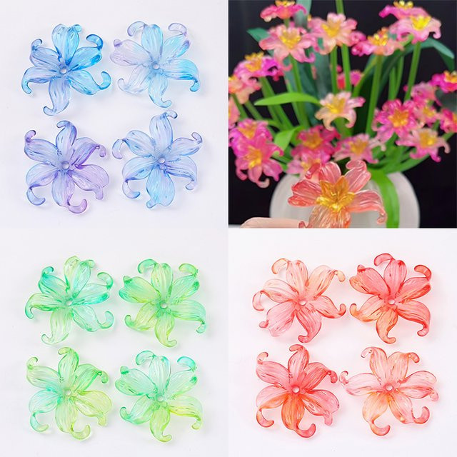 20 Stück QiARSOYOO Acryl Blumen-Applikationen in Transparent mit Farbverlauf, 42 mm DIY Bastelzubehör für handgemachte Projekte, Multicolour - Bild 1