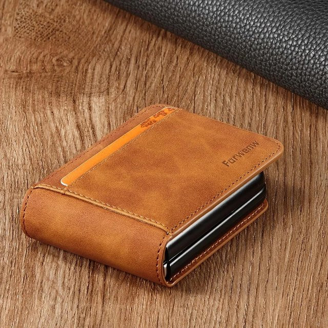 Ultra dünne Flip-Lederhülle für Samsung Galaxy Z Flip 7 FE, 6, 5, 4, 3 in Braun mit Kartensteckplatz und magnetischem Geldbörsen-Halter - Bild 1