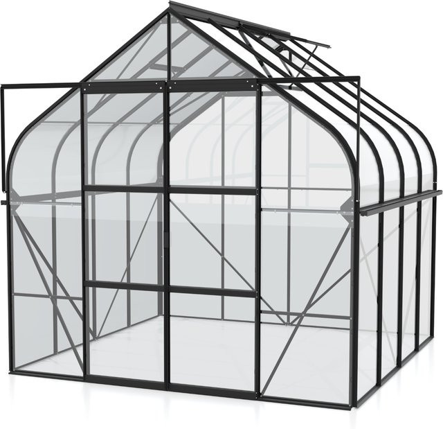 Vitavia Gewächshaus Diana 6700 in Schwarz mit 6,7 m² Fläche, Aluminiumrahmen und ESG-Einscheiben-Sicherheitsglas inklusive Doppelschiebetür, Dachfenster und Regenrinnen - Bild 1