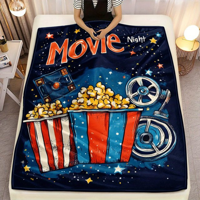 Gemütliche Popcorn Kino Fleecedecke in Blau für Filmabende und Partys - Bild 1