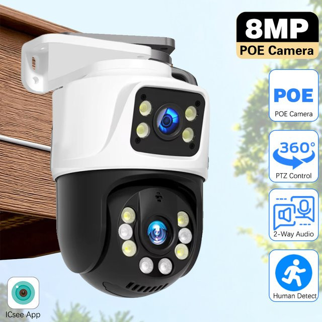 ICsee Overscam Dual Objektiv 8MP 4K POE PTZ IP Kamera Outdoor CCTV mit Zwei-Wege-Audio und Farb-Nachtsicht in Weiß - Bild 1