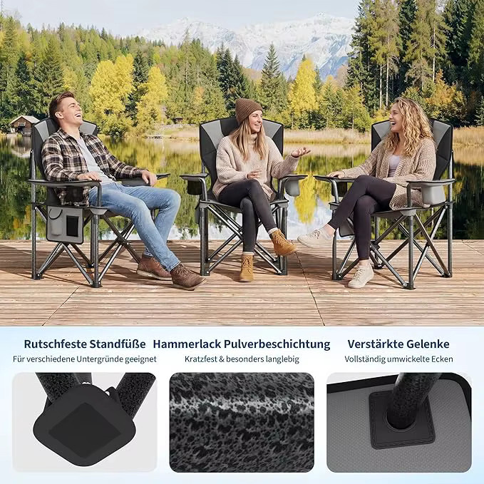 HiMISS 2er Set ultrabreite Campingstühle mit gepolsterter hoher Rückenlehne, zusammenklappbar, Belastbarkeit bis 200 kg - Bild 4