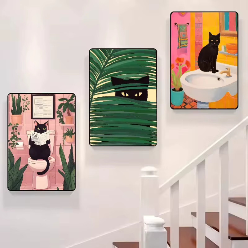 Minimalistisches Leinwandgemälde mit Katzenmotiv von Potdemiel in Grün für dein Wohnzimmer oder Schlafzimmer - Bild 2