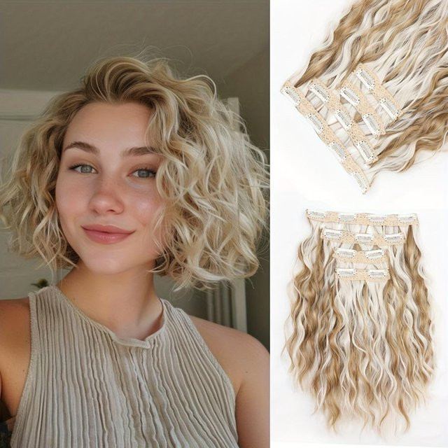 KISANOF HAIR Clip-in Haarverlängerungen, 4 Stück, Blondes Highlight Gray, Lockig/Gewelltes Haar, Damen - Bild 1