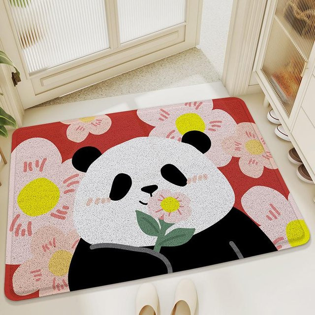 Rutschfeste Schmutzfangmatte mit Cartoon Panda Motiv, beige und weiß, B/T: 75 x 45 cm - Bild 1