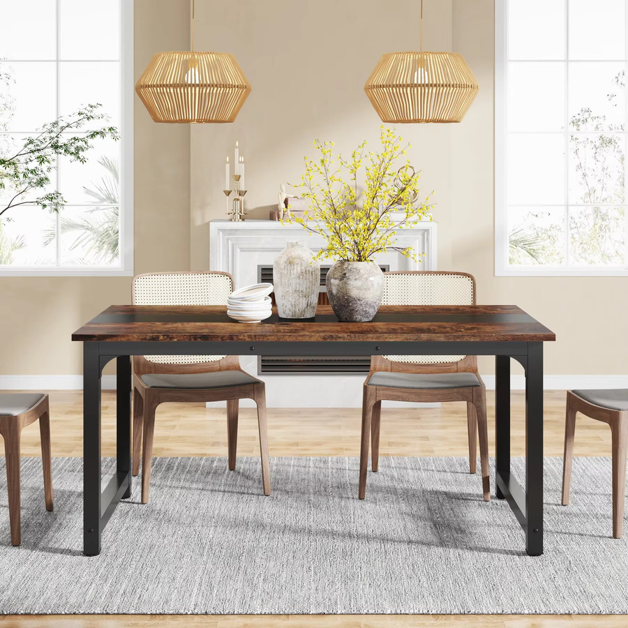 Tribesigns Esstisch im Industrial Design aus Holz, rechteckiger Küchentisch für 4–6 Personen, braun, Breite: 160 cm, Tiefe: 80 cm - Bild 2