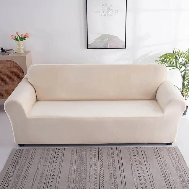 Silberfuchs Samt Sofabezug für Chaiselongue und Armlehnen, elastischer Kissenbezug in Beige, weich und kratzfest für Haustiere, Breite: 90-140 cm - Bild 1
