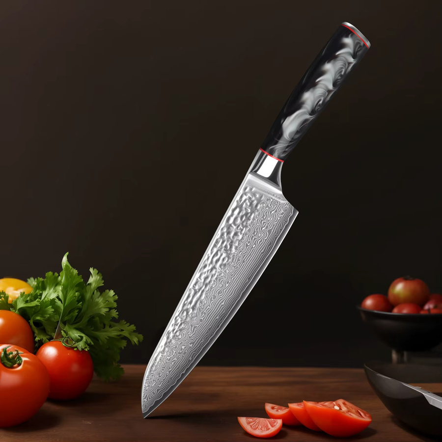 WOLFDAO Damaszener Stahl Kochmesser mit 67 Lagen, 8 Zoll Küchenmesser mit schwarzem G10 Griff, ergonomisches Design für Fleisch, Fisch, Obst und Gemüse - Bild 8