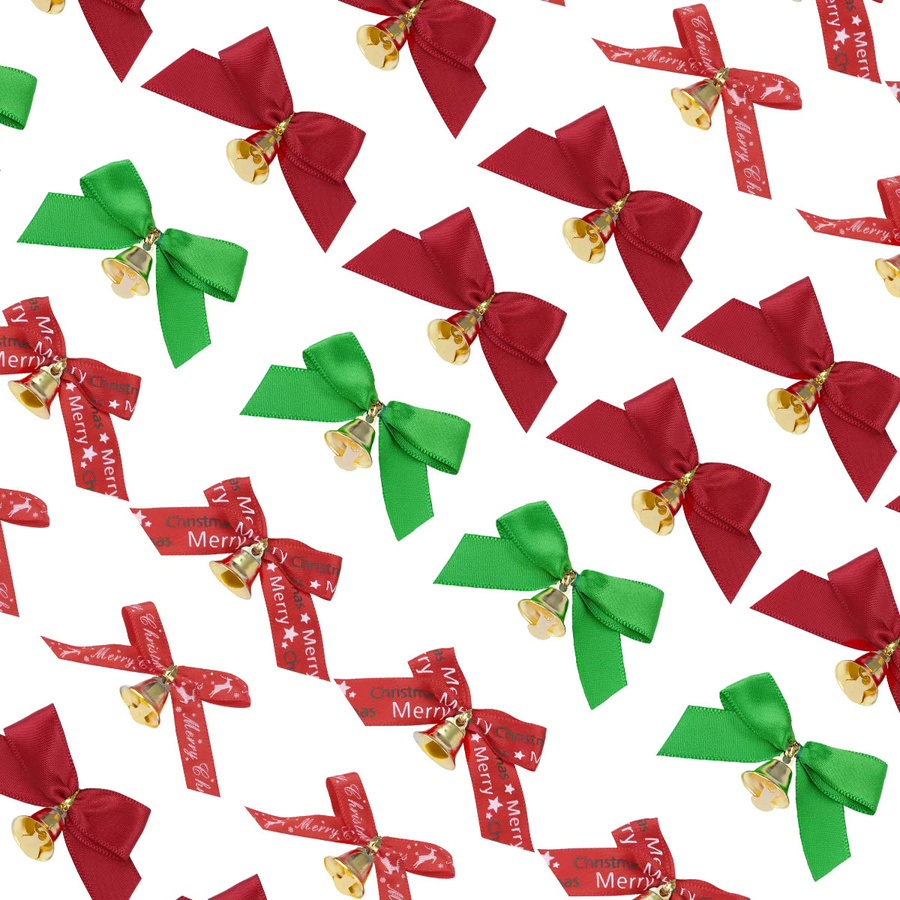 Rote Weihnachtsband-Schleifen mit Glöckchen und floralem Design für deine DIY-Geschenke, Hochzeiten und Partys - Bild 4