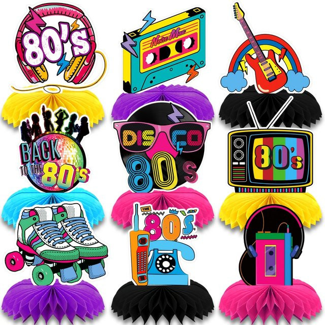 OURFETE Retro 80er Jahre Party Waben-Tischdekoration in Multicolor für Geburtstage und Disco-Themenpartys - Bild 1