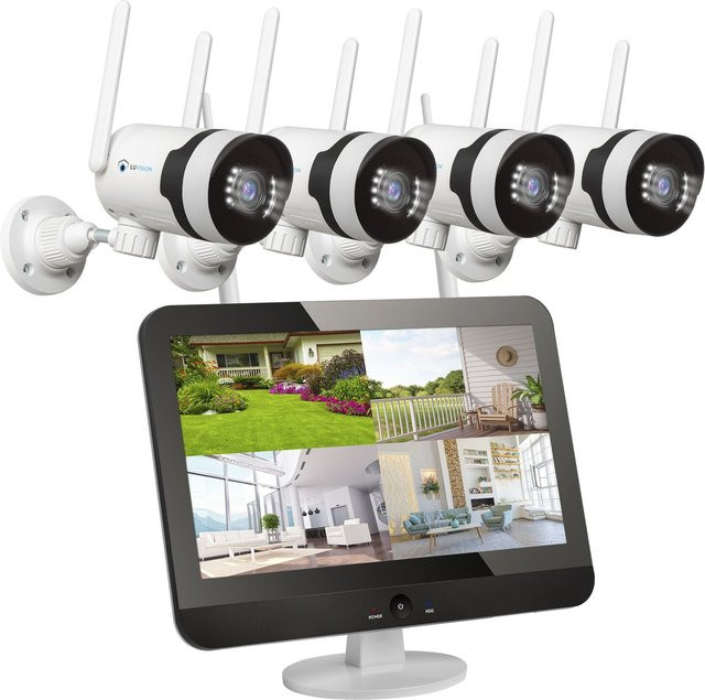 LUVISION Dual WLAN PTZ Überwachungssystem mit Monitor, 5MP, 4 Kameras, Mikrofon, Sirene, Nachtsicht und KI Bewegungsverfolgung, Weiß - Bild 1