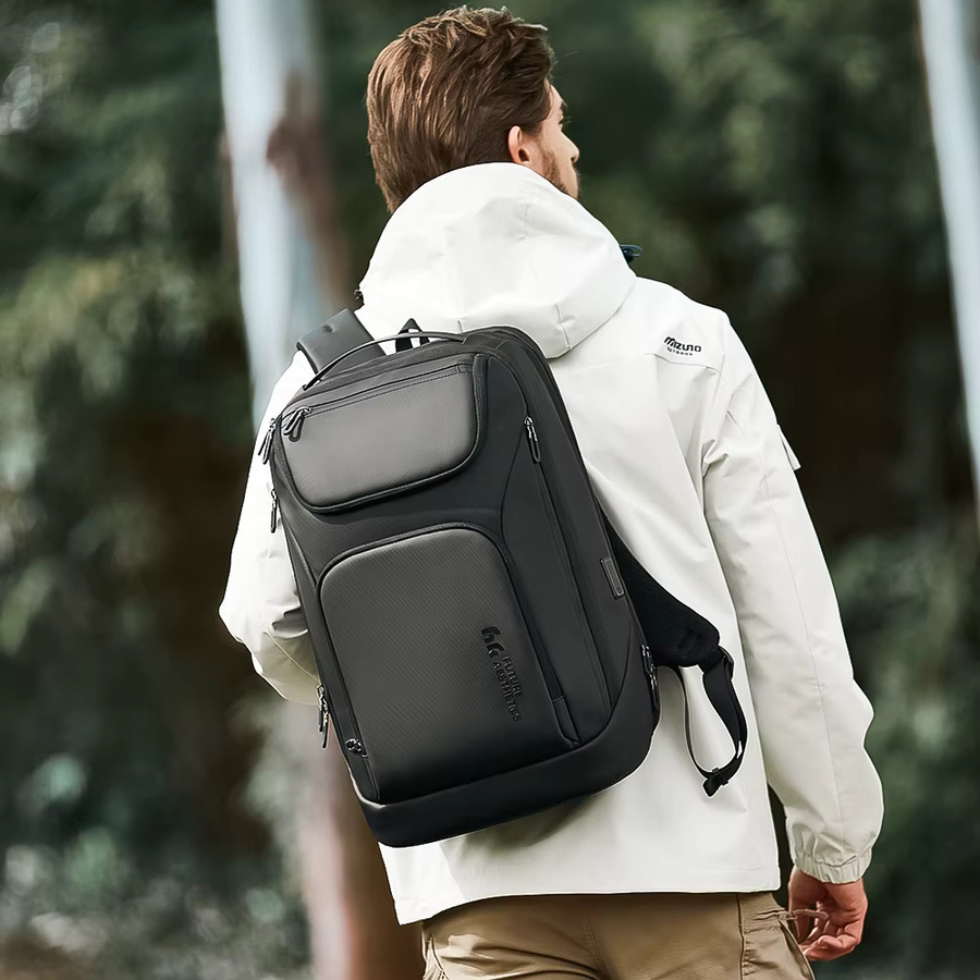 Hk Reise-Rucksack für Männer mit USB-C, wasserdichter Laptop-Rucksack für 17,3 Zoll, Schwarz - Bild 3
