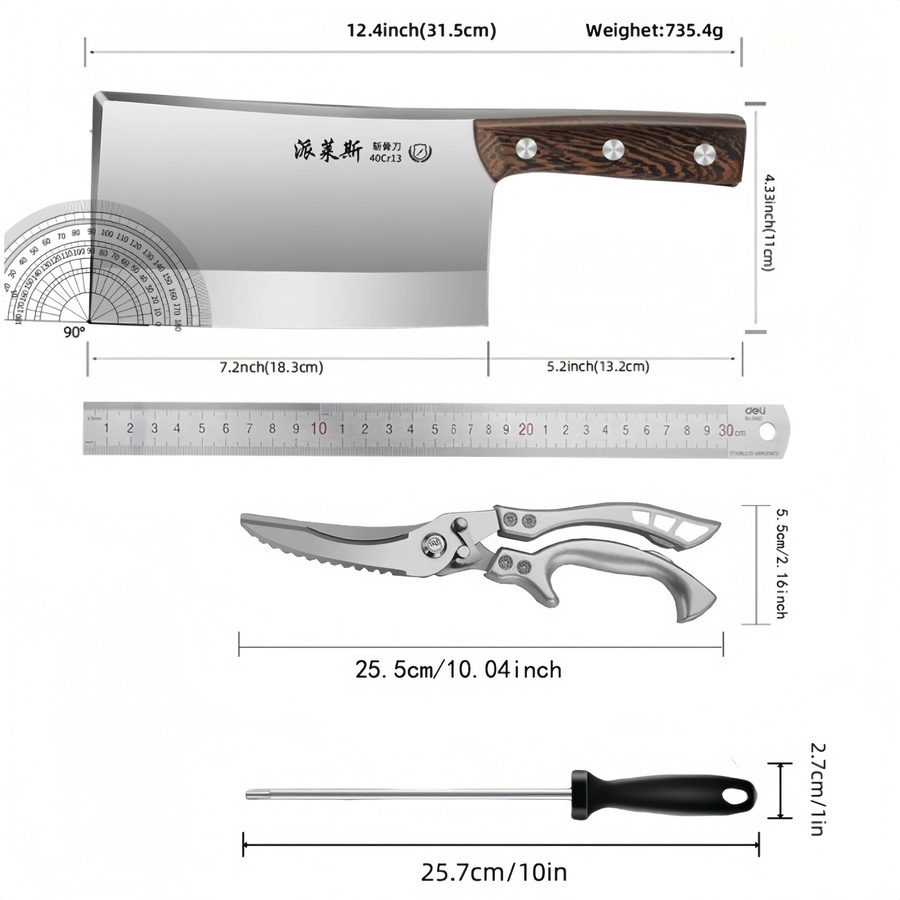 PLYS 3-teiliges Küchenmesser-Set mit Küchenschere und Schärfstab aus Holzgriffen - Bild 3