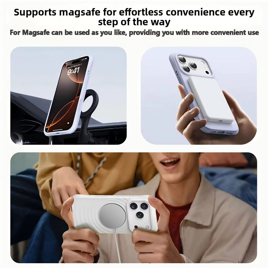 Apple MagSafe Flüssigsilikon Wasserwellen Hülle für iPhone 14 15 16 17 Pro Max in Grau - Bild 3