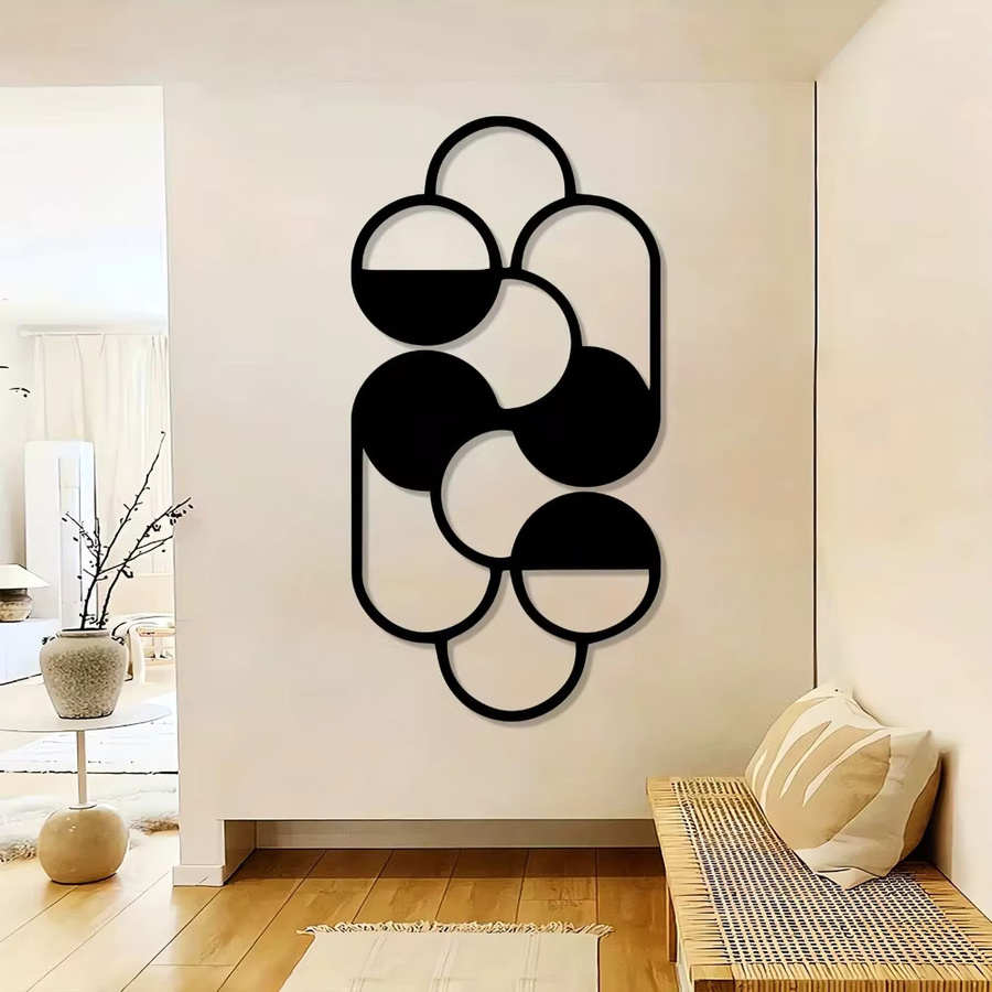 CIFBUY Moderne Wanddekoration aus Metall in Schwarz mit geometrischem Kreisdesign und abstrakten Elementen - Bild 2