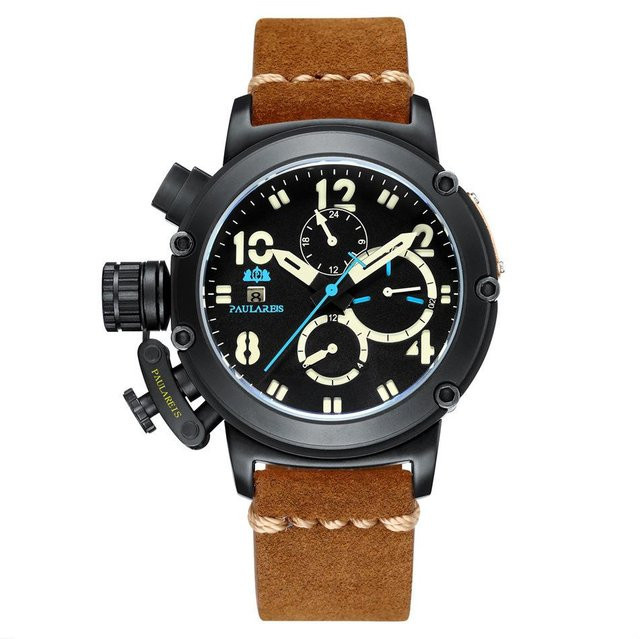 Paulareis Armbanduhr Automatik, Edelstahl, Roségold, Leder, Schwarz, Herren - Bild 1