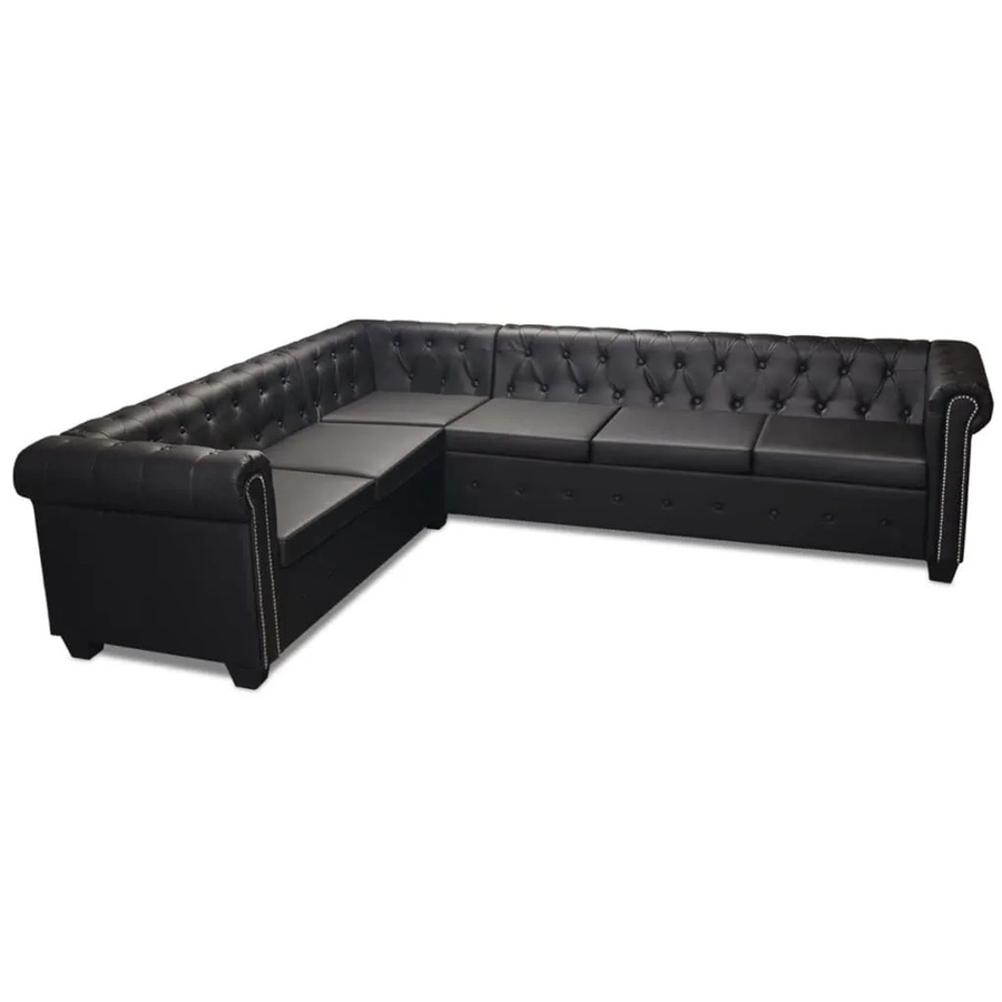vidaXL Chesterfield Ecksofa 6-Sitzer in Schwarz aus Kunstleder mit Holzrahmen - Bild 2
