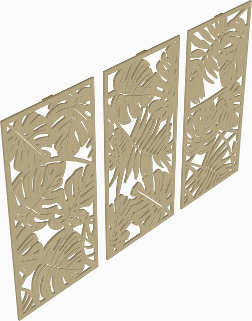 HOMCOM Set aus 3 3D-Wanddekorationen aus Holz in tropischer Blätter-Optik, modern und botanisch, Farbe: Braun/Beige, B/H: 40 x 80 cm - Bild 1