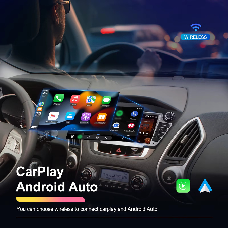Podofo Android Auto-Multimedia-Player für Hyundai Tucson IX35 mit 2+64G Speicher, Carplay, Android Auto, WIFI, GPS, Bluetooth und USB in Schwarz - Bild 2