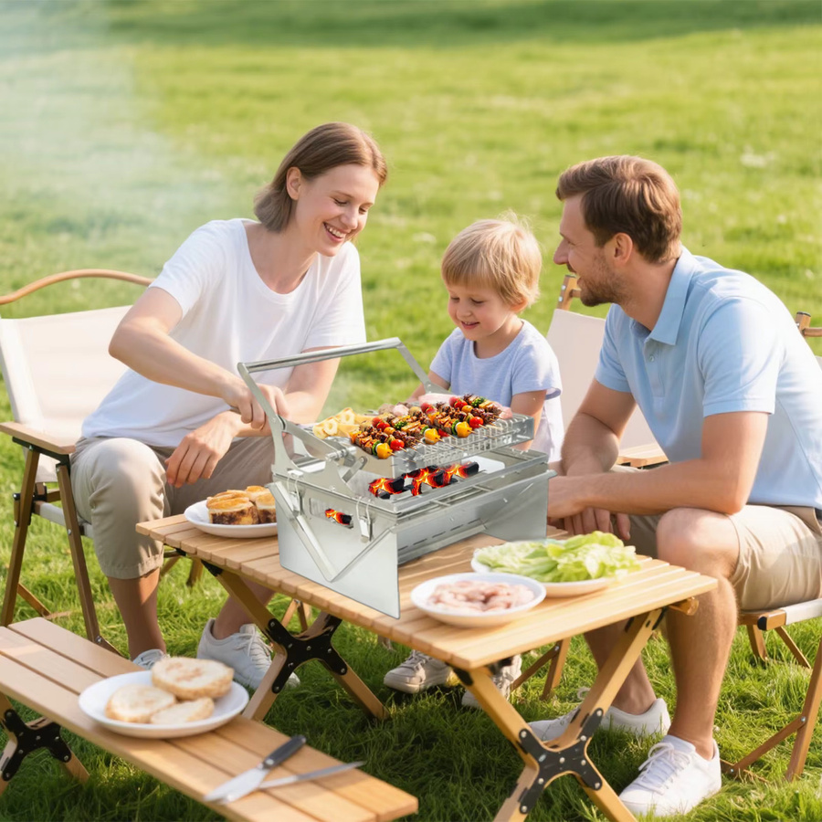 HDWYSY.COM Grill-Camping-Umschlag mit 360 Grad drehbarer Kohlepfanne und klappbaren Beinen in Grau - Bild 3