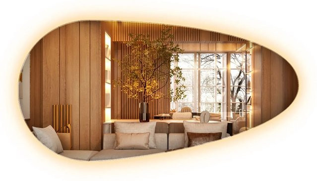 Wallfluent Beleuchteter Spiegel in unregelmäßiger organischer Form mit LED-Licht Warmweiß 3000K für Bad und Ankleidezimmer, B: 50 cm, H: 100 cm - Bild 1