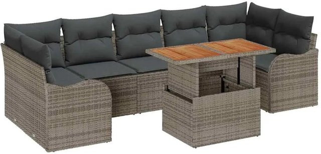 vidaXL Garten-Sofa-Set aus Polyrattan in Grau, 8-teiliges U-förmiges Lounge-Set mit Polsterkissen und Stauraumfunktion - Bild 1