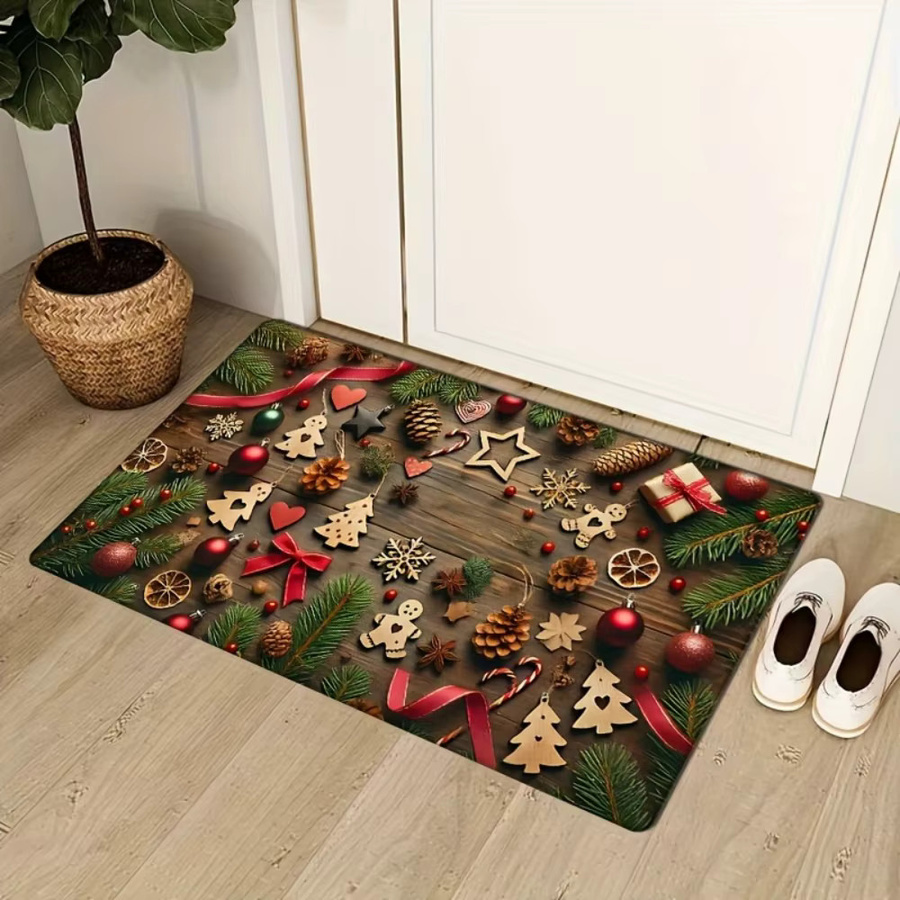 VIKAMA Weihnachtliche Fußmatte mit Tannenzapfen und Lebkuchenmann Motiv, Mehrfarbig, 60 x 40 cm - Bild 3