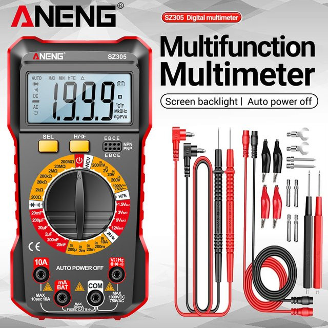 ANENG SZ305 Digital Multimeter in Schwarz: Professioneller AC/DC Spannungs-Ammeter mit NCV Spannungsinduktion für Kondensator, hFE und Triode - Bild 1