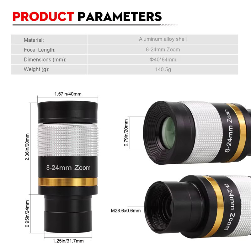 Datyson Teleskop-Zoom-Okular in Schwarz mit 8 mm bis 24 mm Zoom für 1,25 Zoll Teleskope - Bild 2