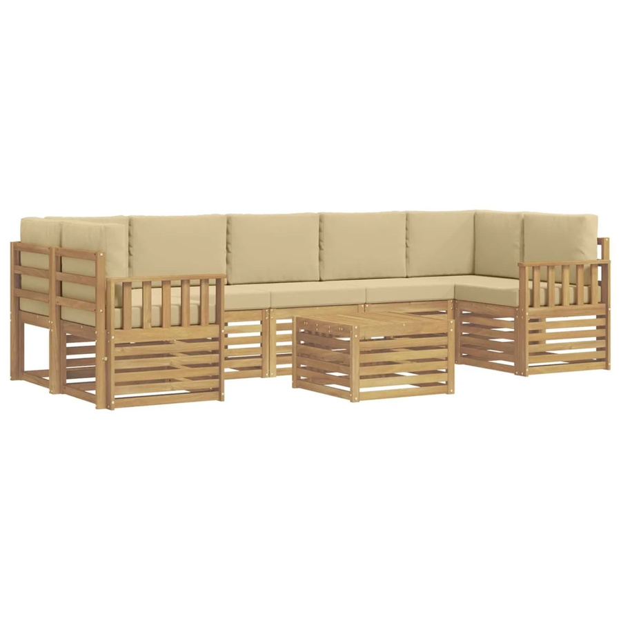 vidaXL 8-tlg. Outdoor-Sofagarnitur in L-Form aus Akazienholz mit Kissen in Weiß und Beige - Bild 2