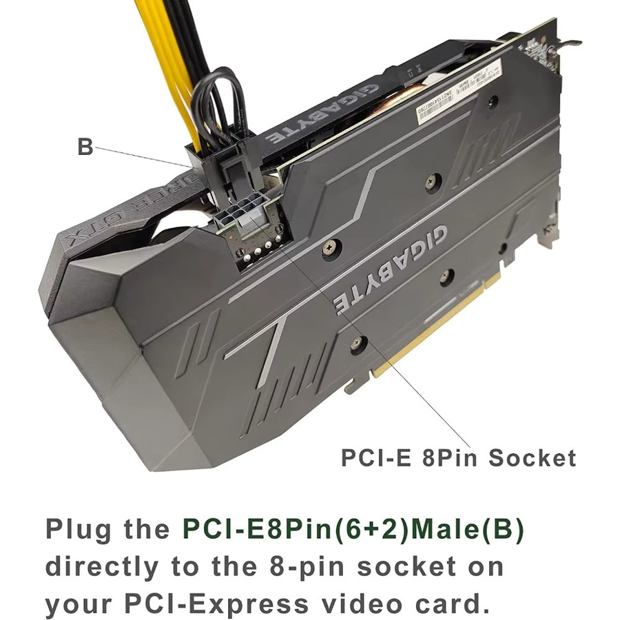 Ninth World 6er Set PCI-E 6pin auf Dual 8pin 6+2 Y-Splitter Adapter Kabel für Grafikkarte in Schwarz - Bild 3