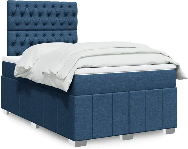 vidaXL Boxspringbett mit Matratze in Blau aus Stoff mit USB-Anschluss und Unterbettbeleuchtung B/T/H: 120 x 190 x 140,5 cm - Bild 1