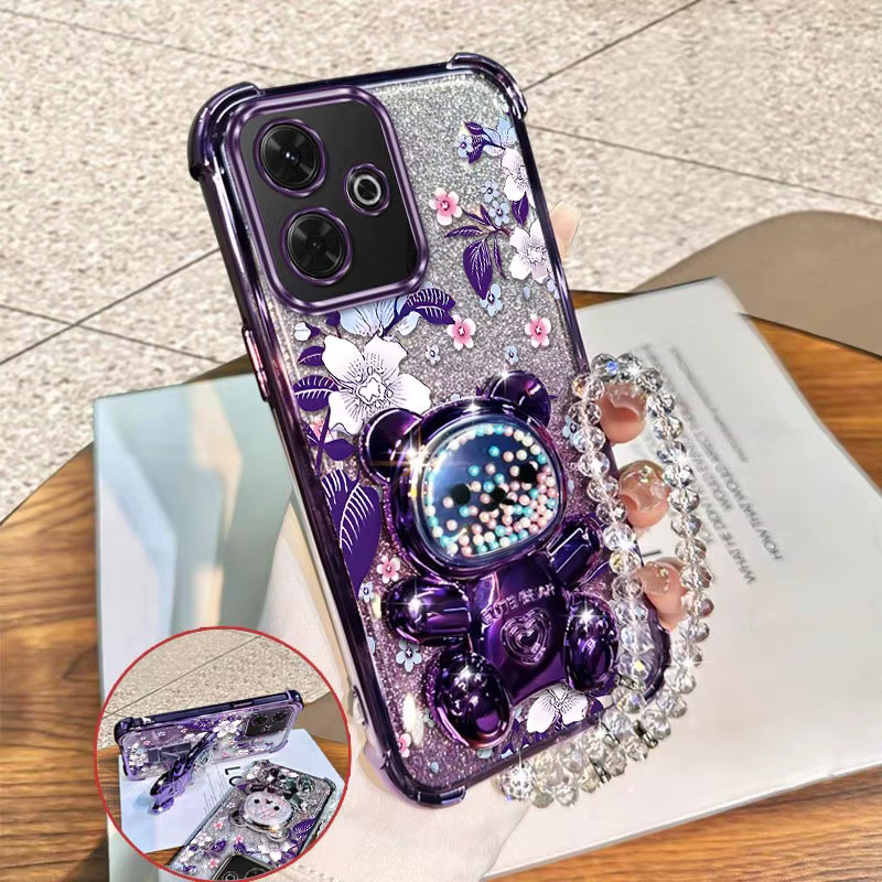 Xiaomi Handyhülle mit Blumenmuster und Lanyard für Redmi Note 13R 13ProPlus 13Pro 14Pro 13 14ProPlus 12 12Pro in Lila/Silber mit Ständerfunktion - Bild 4