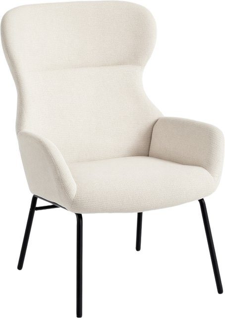HOMCOM Ohrensessel in Cremeweiß mit Leinenoptik, moderner Loungesessel mit hoher Rückenlehne und Stahlbeinen für dein Wohnzimmer oder Schlafzimmer - Bild 1