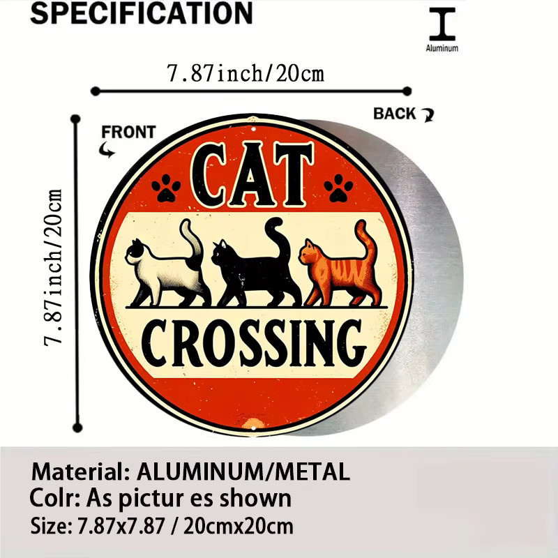 Potdemiel Retro Cat Crossing Vintage Metallschild aus Aluminium, rund, Mehrfarbig, Durchmesser: 20 cm - Bild 3