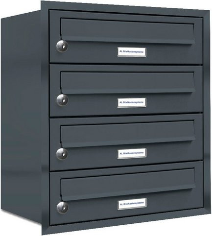 AL Briefkasten-System für 4 Parteien zur Unterputzmontage, grau, B/H/T: 153,374 x 74 x 50,0 x 27,5 cm - Bild 1