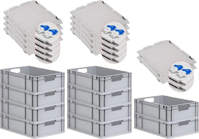 PROREGAL Spar Set 10x Eurobox Nextgen Economy mit Scharnierdeckel und blauen Schiebeschnappverschlüssen, Farbe: Blau/Grau, H x B x T: 17 x 40 x 60 cm - Bild 1