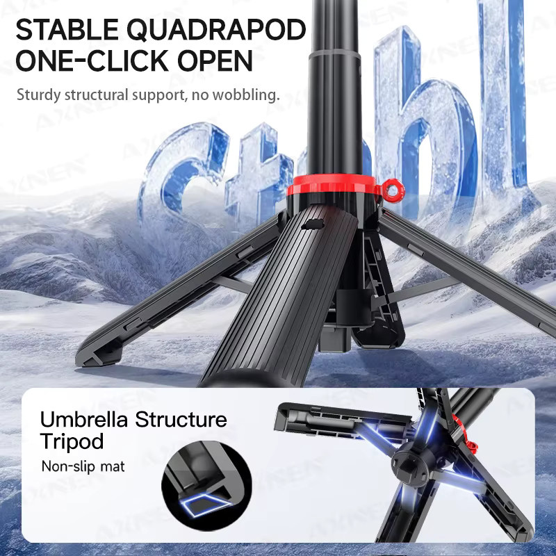 Axnen Mini Selfie-Stick Quadpod mit 360 Grad drehbarer Kaltplattenhalterung und Schiebe-Handyhalterung in Schwarz für iPhone und Android - Bild 4