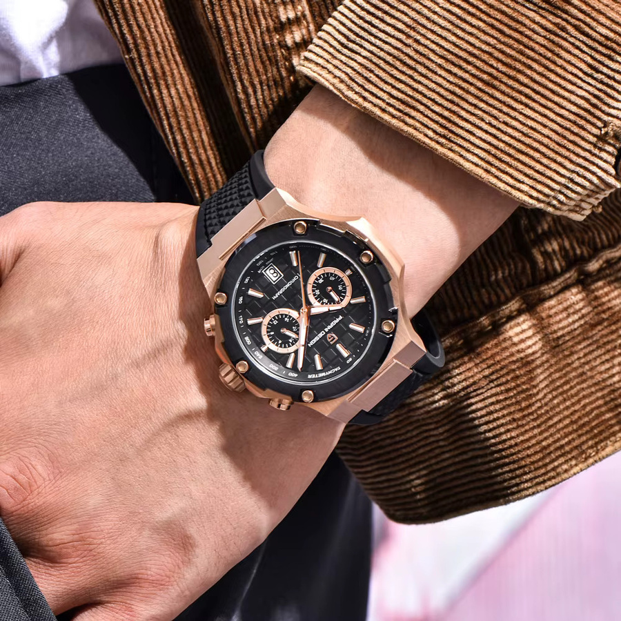PAGANI DESIGN Chronograph, Quarz, Edelstahl, Kautschuk, Herren, Schwarz - Bild 2