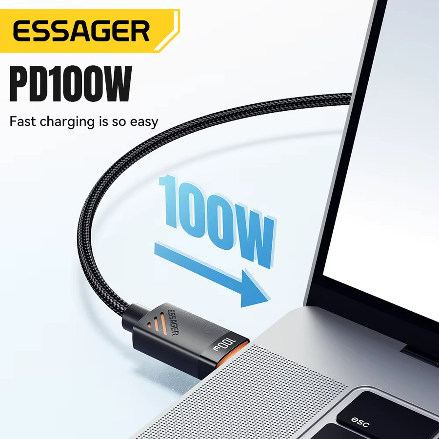 Essager 3-in-1 USB-C Schnellladekabel 100 W mit Lightning und Typ-C für Apple iPhone und iWatch, Schwarz - Bild 2