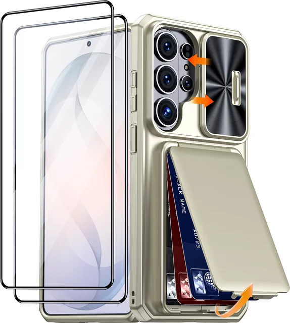BANGZAO Wallet Case für Samsung Galaxy S26 Ultra mit Kartenhalter, Schiebe-Kameraabdeckung und Standfunktion in Titan - Bild 1