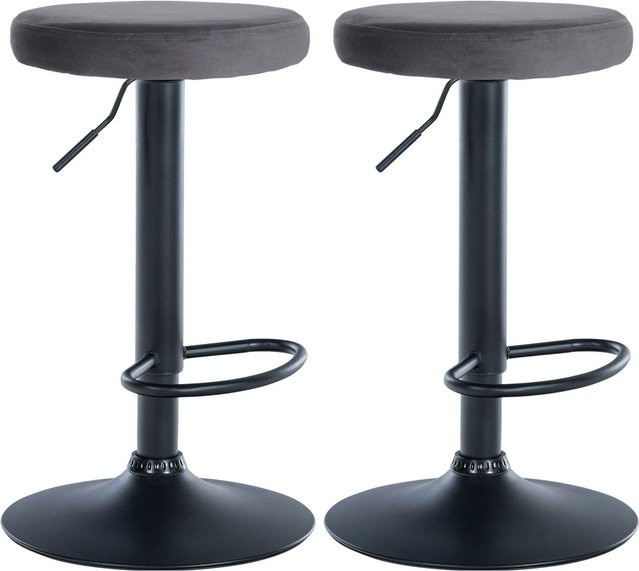 DELUKE 2er Set Barhocker KAZON aus Samt in Dunkelgrau, höhenverstellbar und drehbar, B/T/H: 38,5 x 38,5 x 60 cm - Bild 1